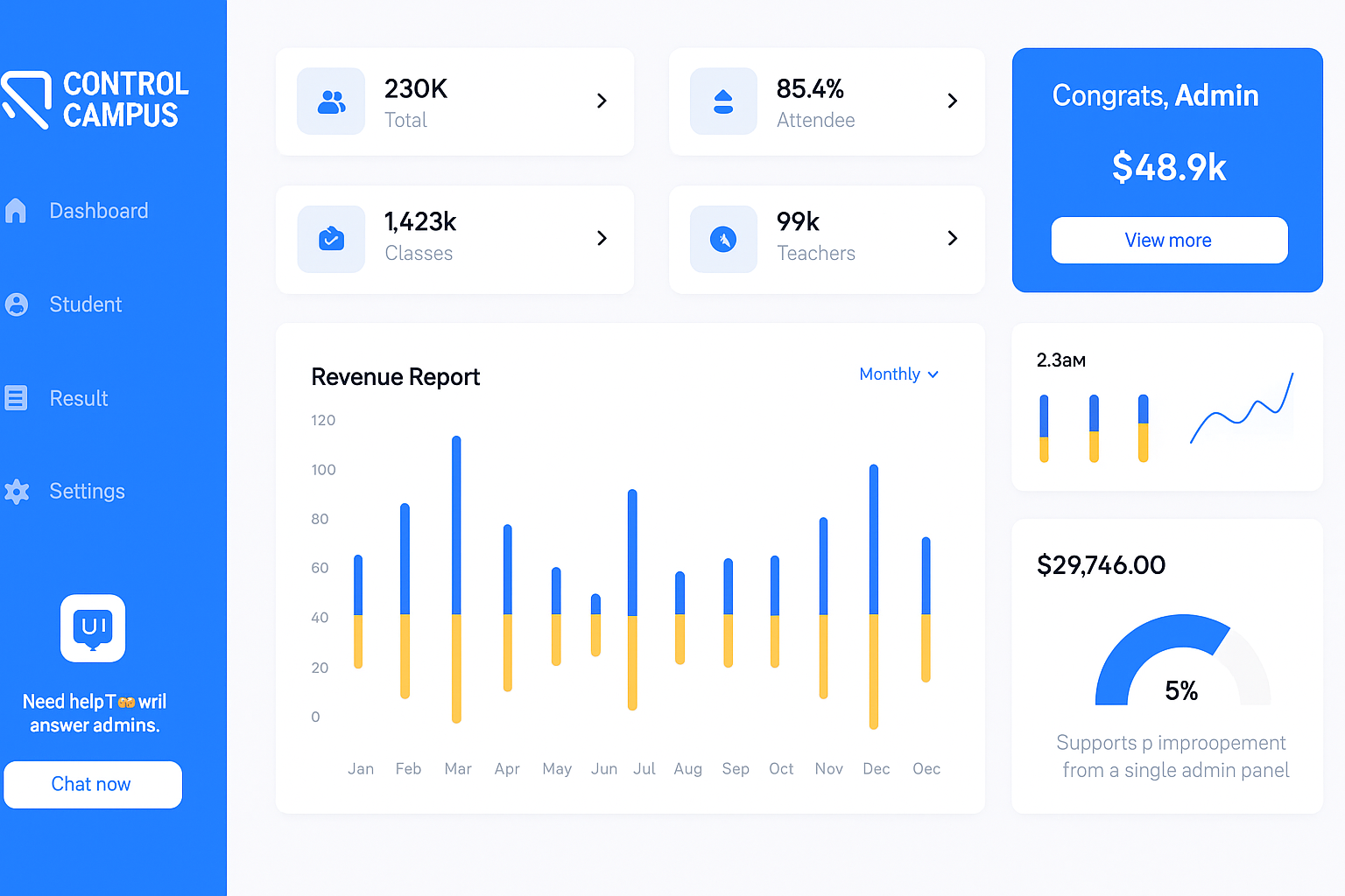 demo dashboard of college and school